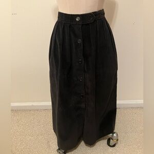 VTG Black Button Down Wide Wale Corduroy Midi A-line Skirt Pockets Sz 4 Preppy